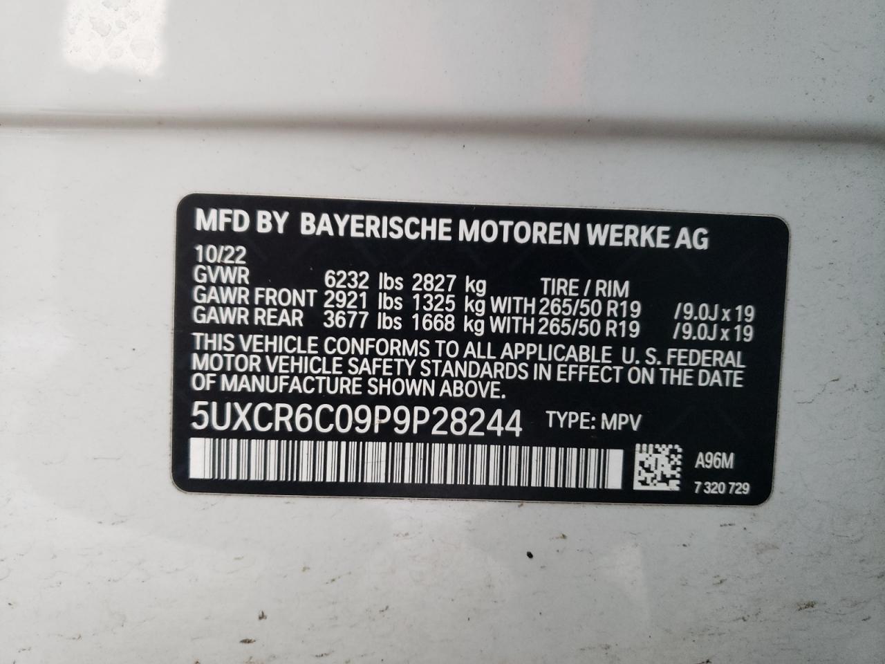 2023 BMW X5 XDRIVE40I VIN:1HGCM82693A032740