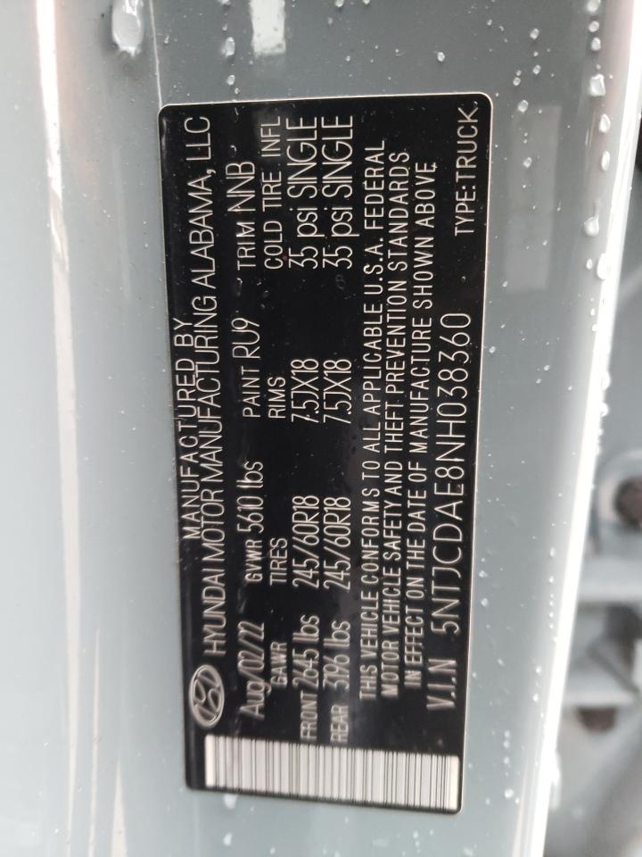 2022 HYUNDAI SANTA CRUZ SEL VIN:5NTJCDAE8NH038360