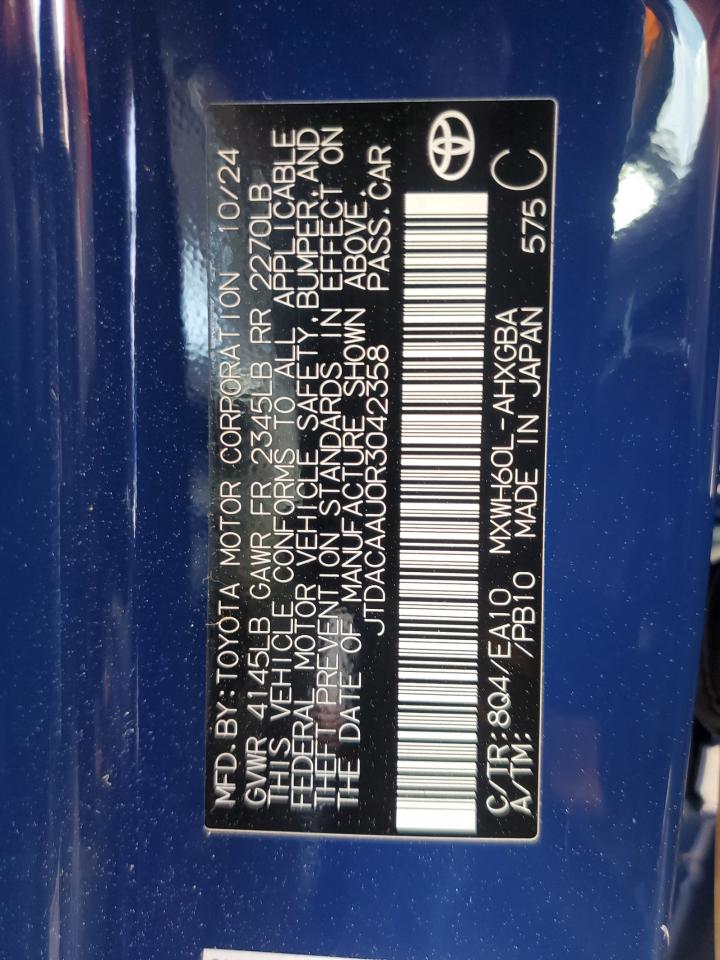 2024 TOYOTA PRIUS LE VIN:JTDACAAU0R3042358