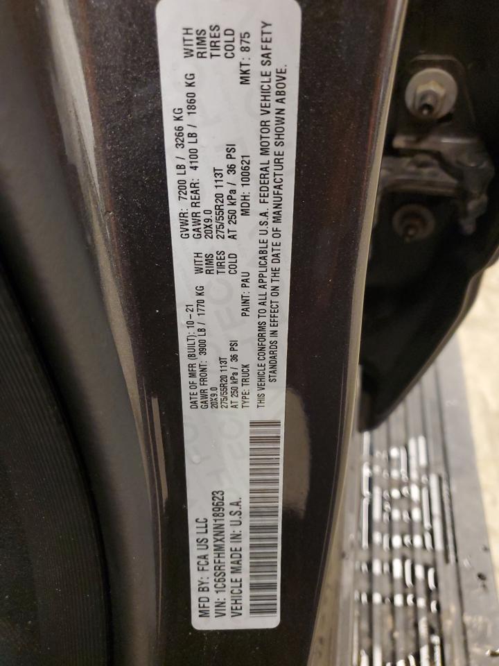 2022 RAM 1500 LIMITED VIN:1C6SRFHMXNN189623