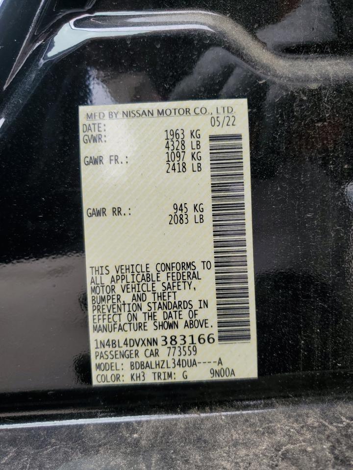 2022 NISSAN ALTIMA SV VIN:1N4BL4DVXNN383166