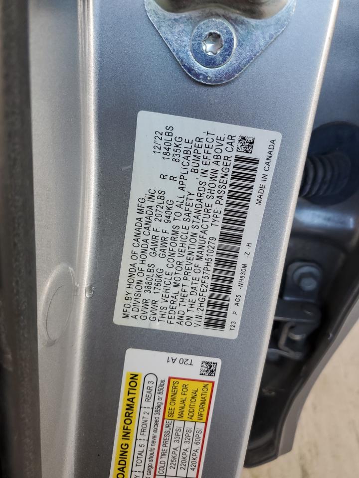 2023 HONDA CIVIC SPORT VIN:2HGFE2F57PH510279