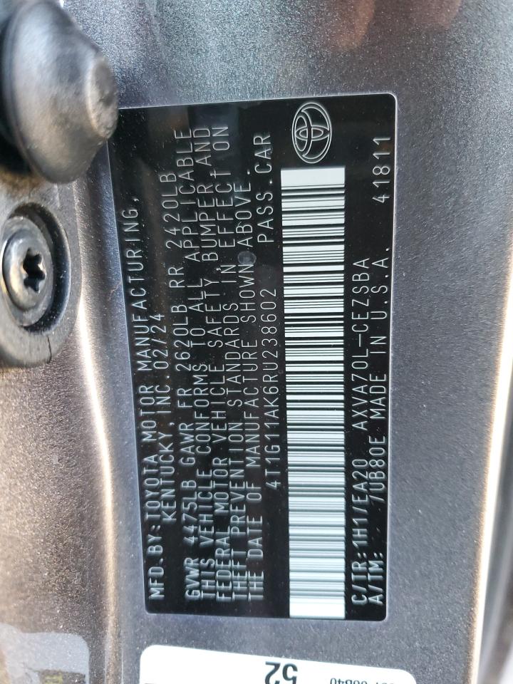 2024 TOYOTA CAMRY SE NIGHT SHADE VIN:4T1G11AK6RU238602