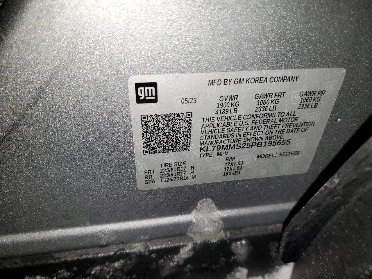 2023 CHEVROLET TRAILBLAZER LS VIN:KL79MMS25PB195655