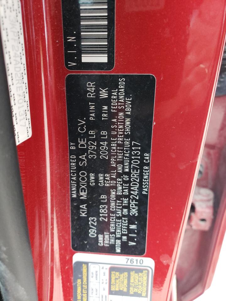 2024 KIA FORTE LX VIN:3KPF24AD2RE701317