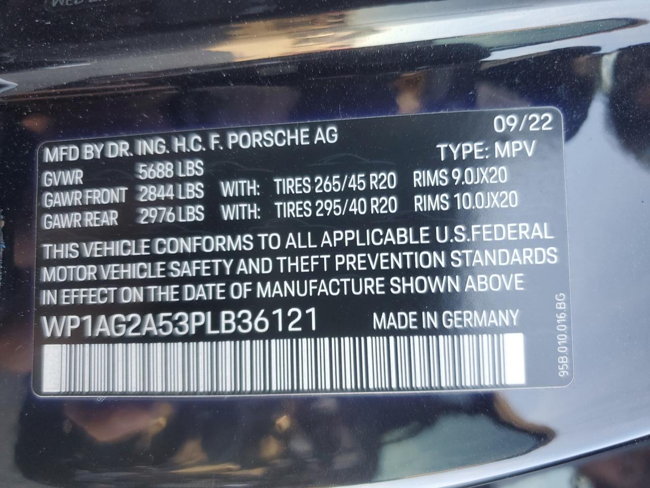 2023 PORSCHE MACAN S VIN:WP1AG2A53PLB36121