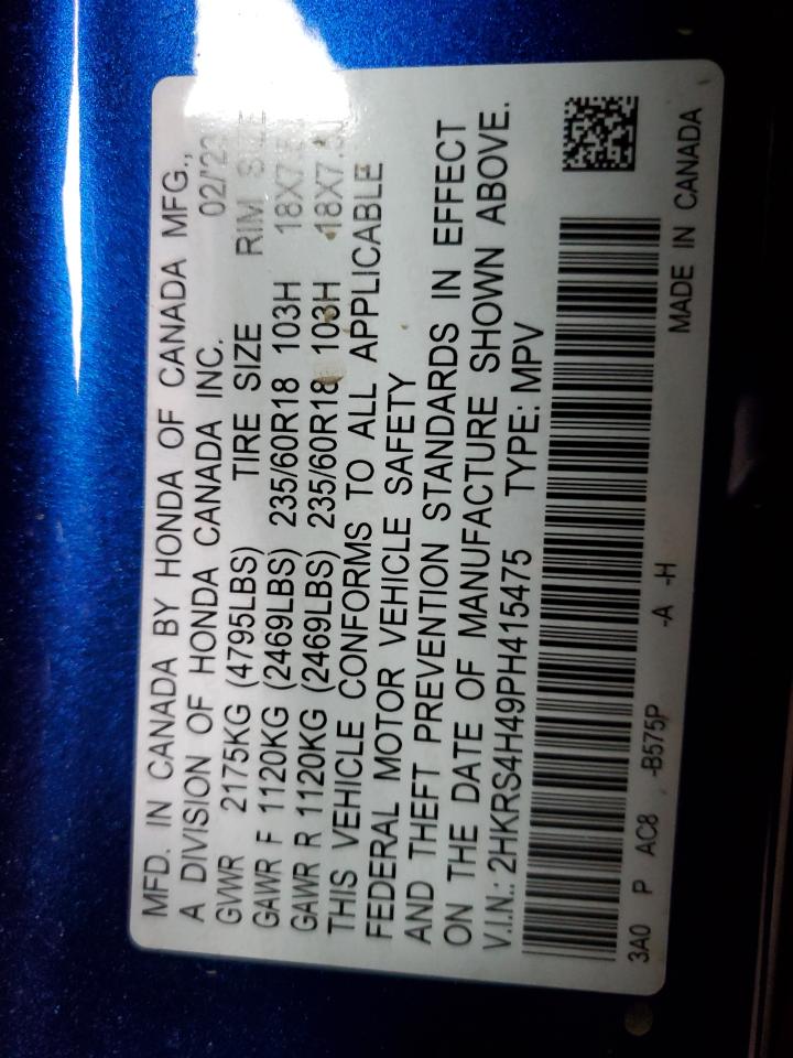 2023 HONDA CR-V EX VIN:2HKRS4H49PH415475