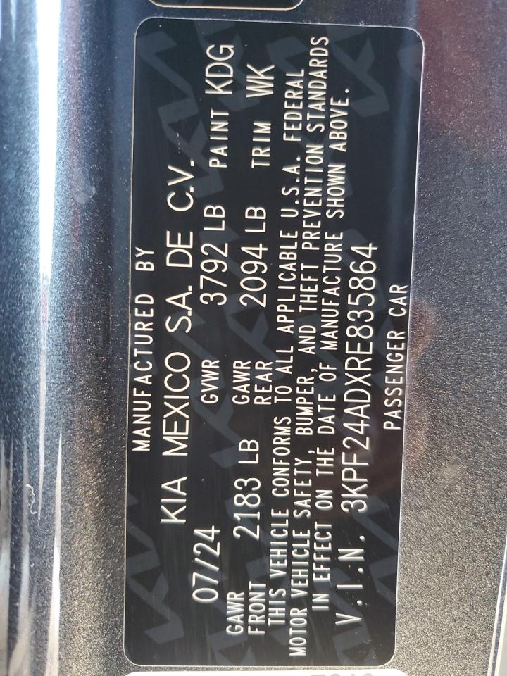 2024 KIA FORTE LX VIN:3KPF24ADXRE835864