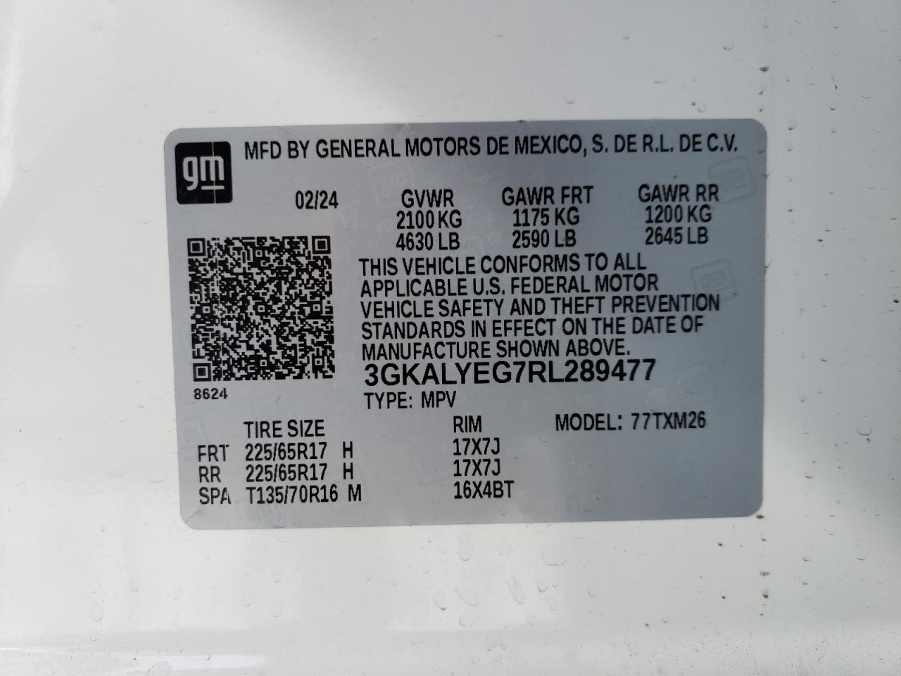 2024 GMC TERRAIN AT4 VIN:3GKALYEG7RL289477