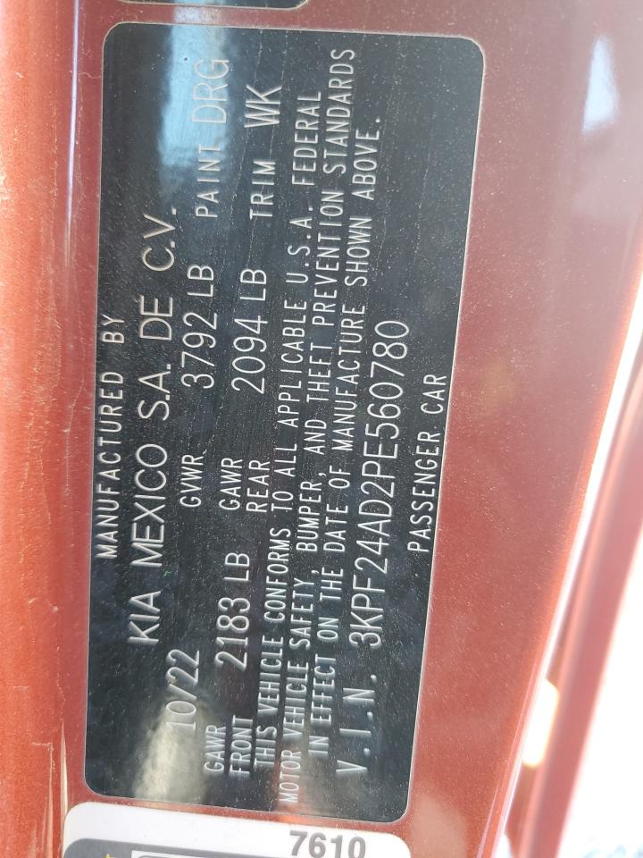 2023 KIA FORTE LX VIN:3KPF24AD2PE560780