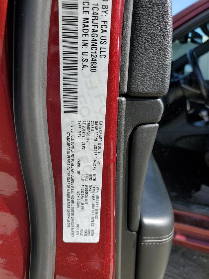 2022 JEEP GRAND CHEROKEE LAREDO E VIN:1C4RJFAG4NC124880