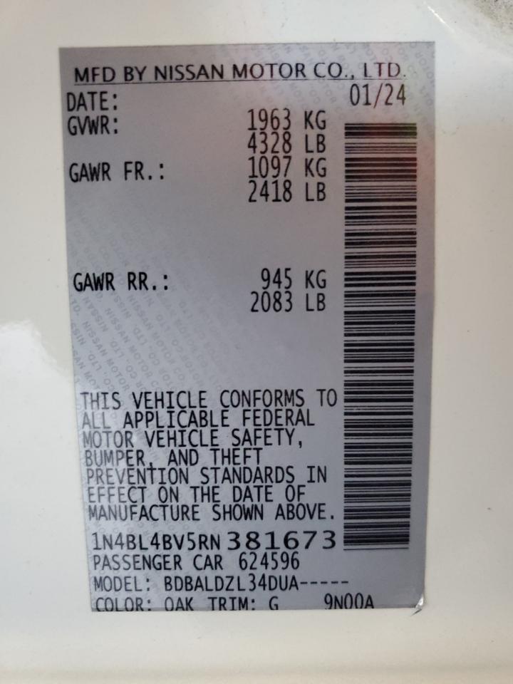 2024 NISSAN ALTIMA S VIN:1N4BL4BV5RN381673