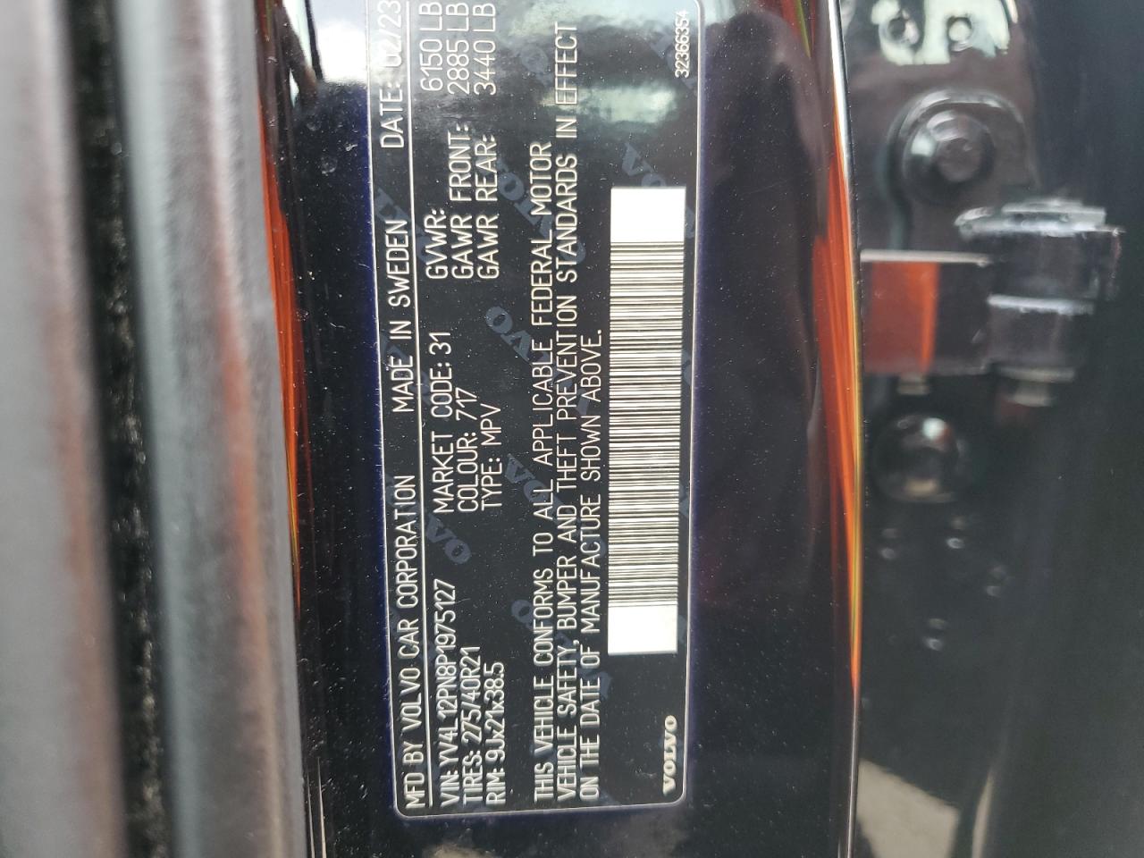 2023 VOLVO XC90 PLUS VIN:YV4L12PN8P1975127