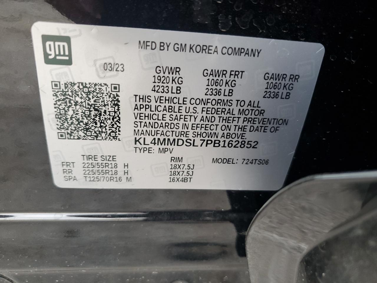 2023 BUICK ENCORE GX SELECT VIN:KL4MMDSL7PB162852