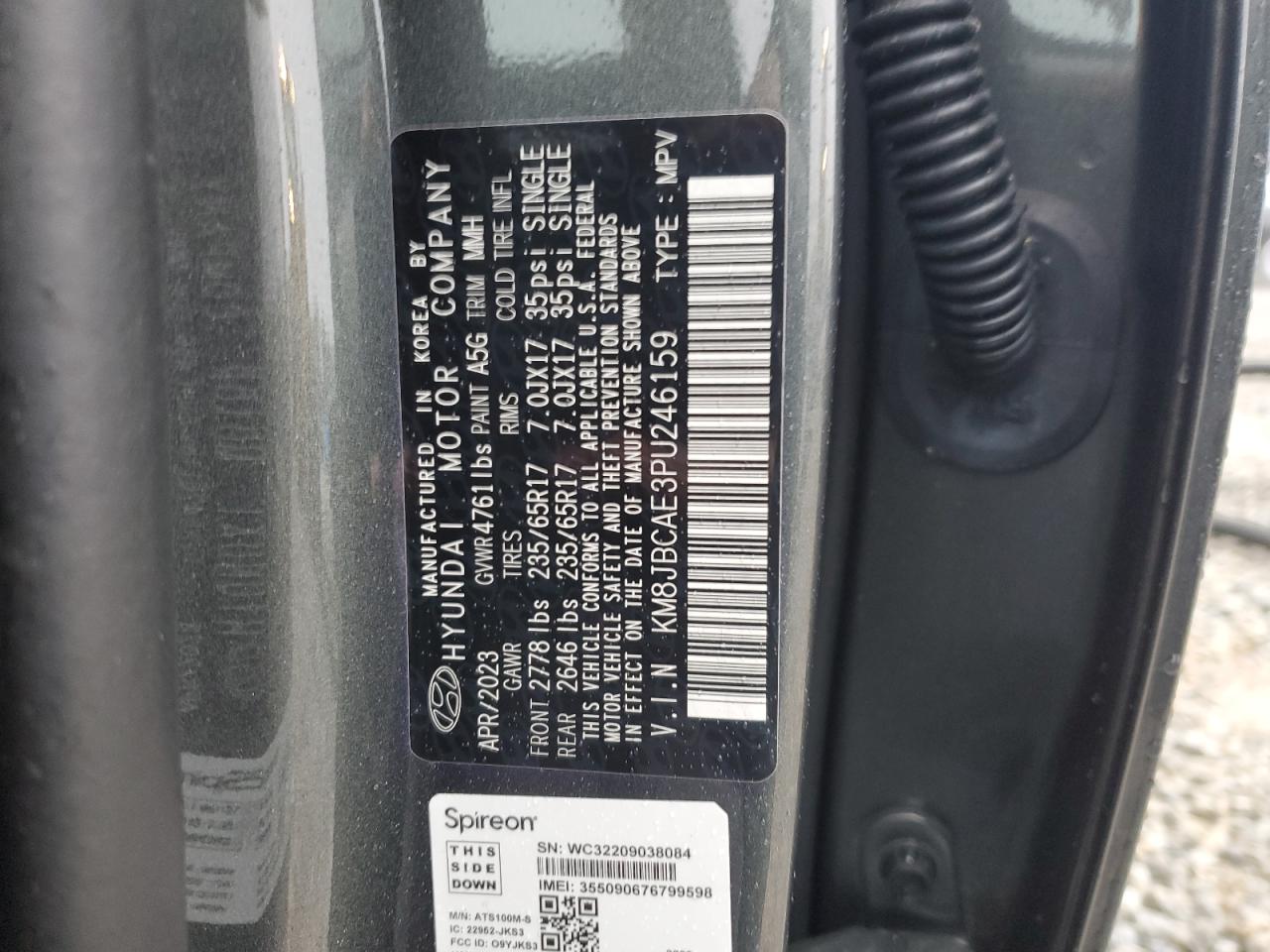 2023 HYUNDAI TUCSON SEL VIN:KM8JBCAE3PU246159