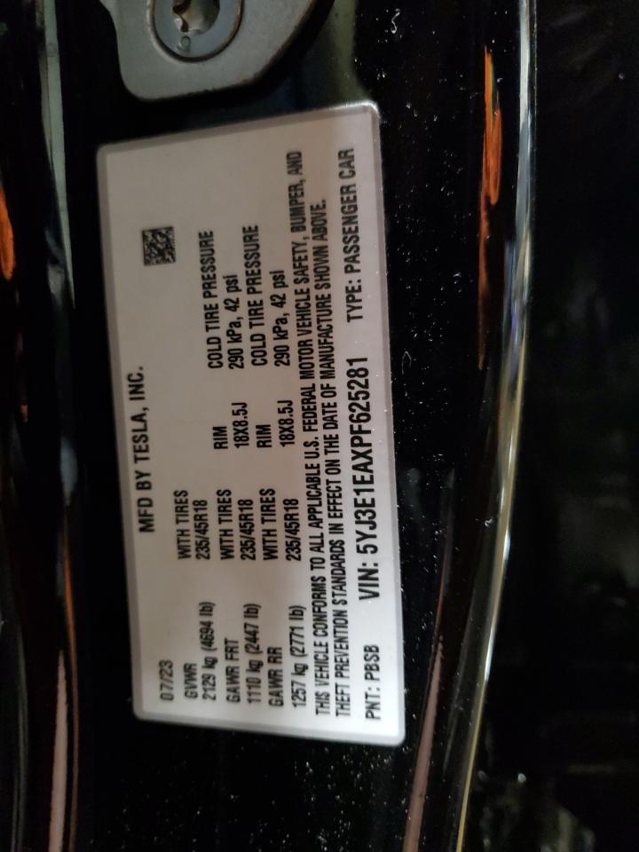 2023 TESLA MODEL 3  VIN:5YJ3E1EAXPF625281