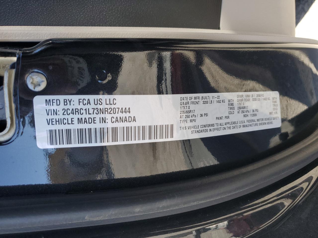 2022 CHRYSLER PACIFICA HYBRID TOURING L VIN:2C4RC1L73NR207444