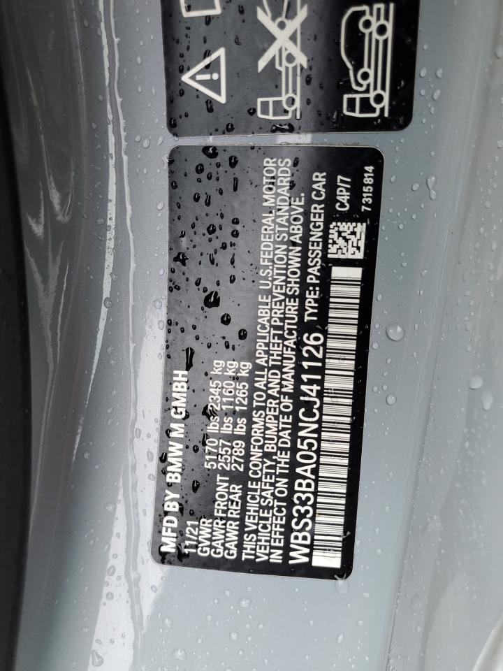 2022 BMW M4 COMPETITION VIN:WBS33BA05NCJ41126