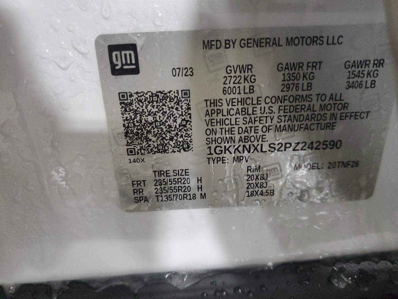 2023 GMC ACADIA DENALI VIN:1GKKNXLS2PZ242590