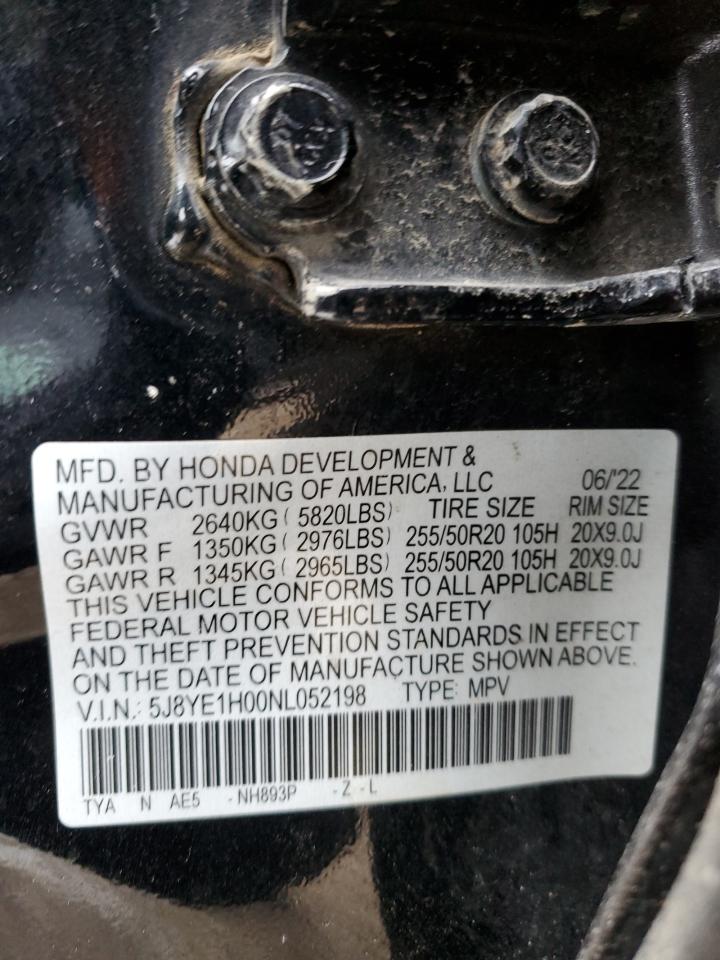 2022 ACURA MDX A-SPEC VIN:5J8YE1H00NL052198