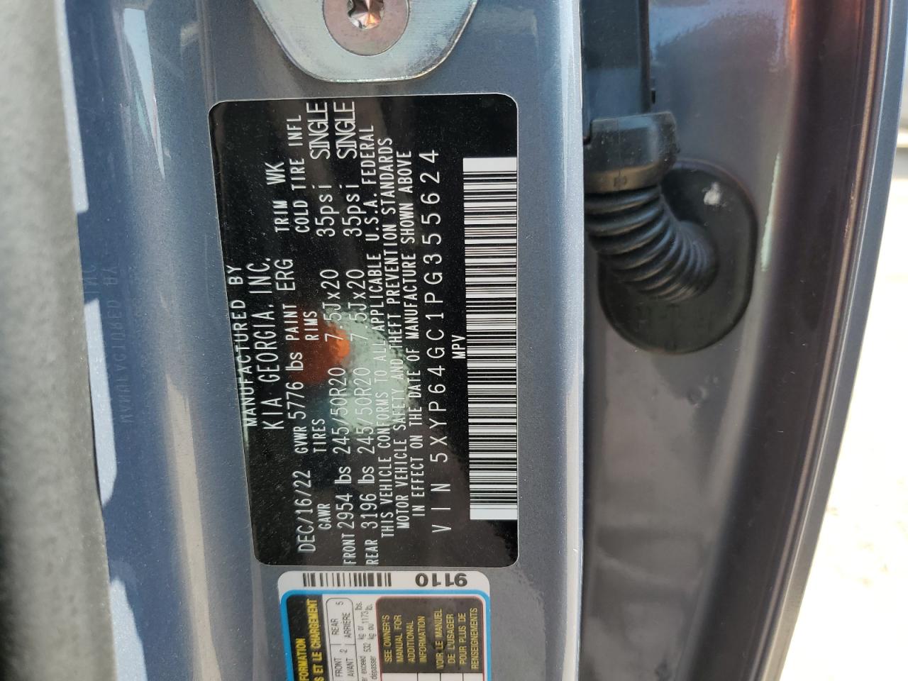 2023 KIA TELLURIDE S VIN:5XYP64GC1PG355624