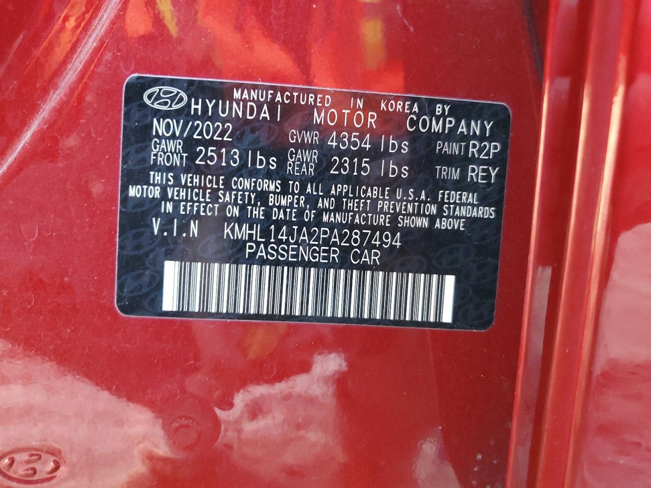 2023 HYUNDAI SONATA SEL VIN:KMHL14JA2PA287494