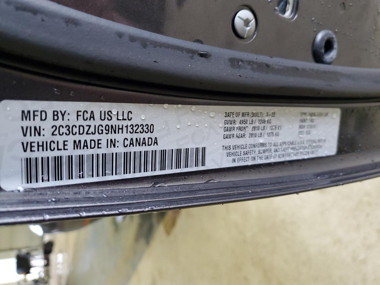 2022 DODGE CHALLENGER GT VIN:2C3CDZJG9NH132330