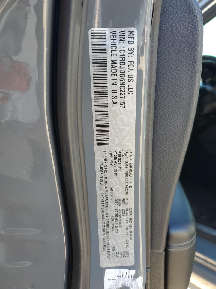 2022 DODGE DURANGO GT VIN:1C4RDJDG6NC227157