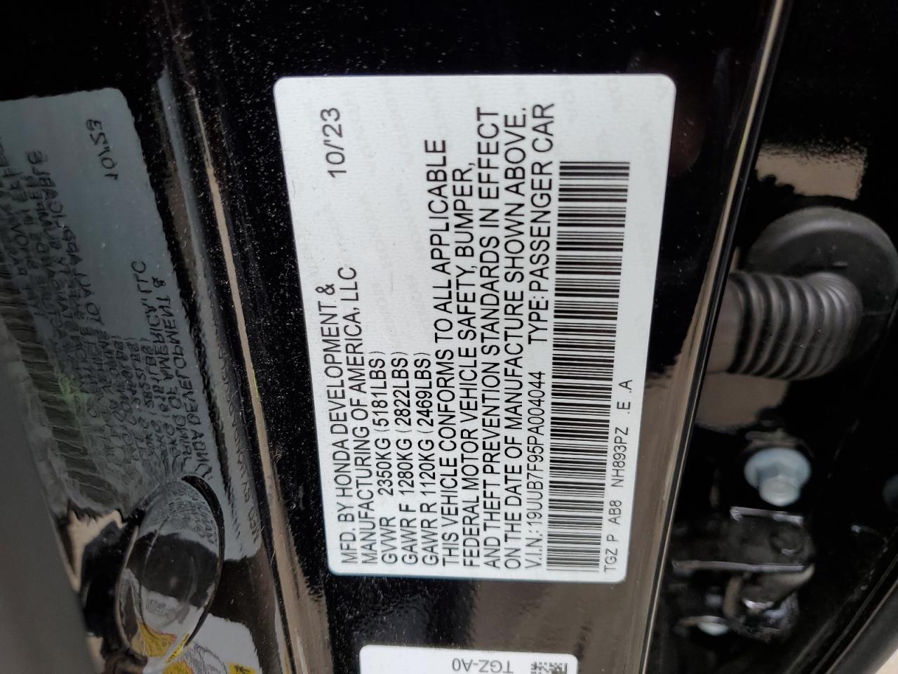 2023 ACURA TLX TYPE S VIN:19UUB7F95PA004044