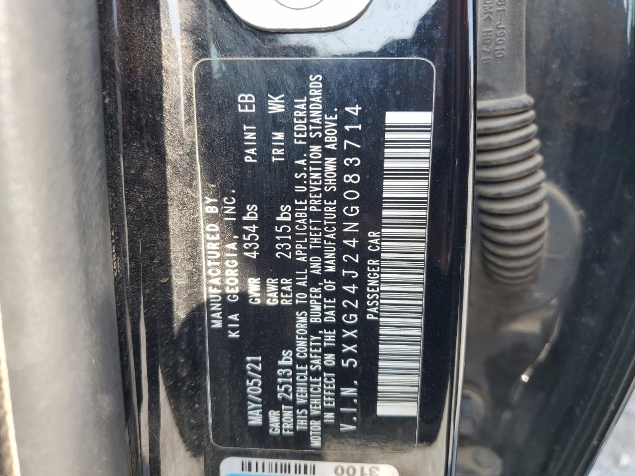 2022 KIA K5 LX VIN:5XXG24J24NG083714