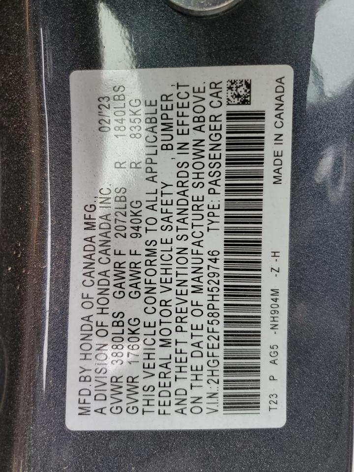 2023 HONDA CIVIC SPORT VIN:2HGFE2F58PH529746