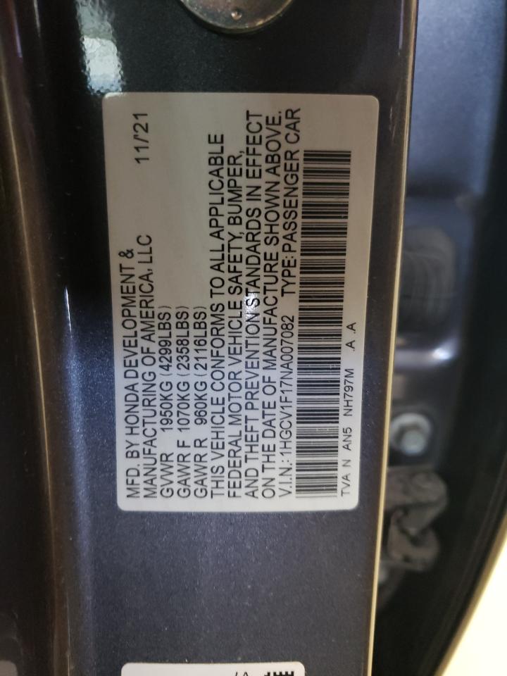 2022 HONDA ACCORD LX VIN:1HGCV1F17NA007082