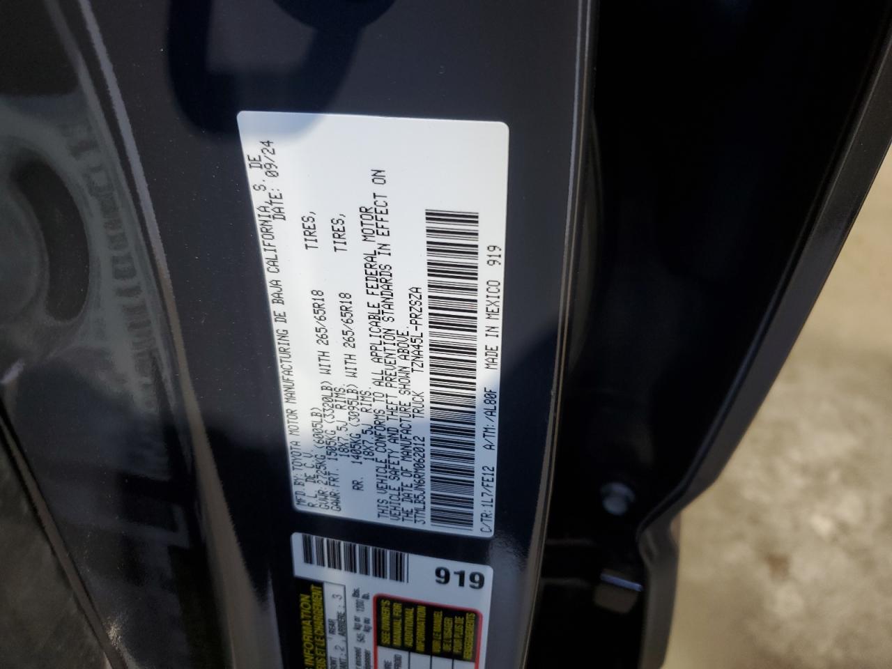 2024 TOYOTA TACOMA DOUBLE CAB VIN:3TMLB5JN6RM062012