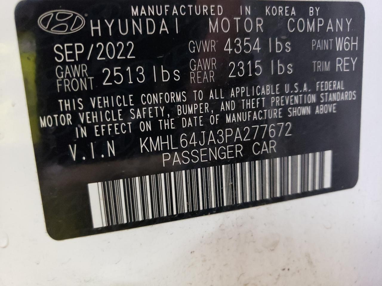 2023 HYUNDAI SONATA SEL VIN:KMHL64JA3PA277672