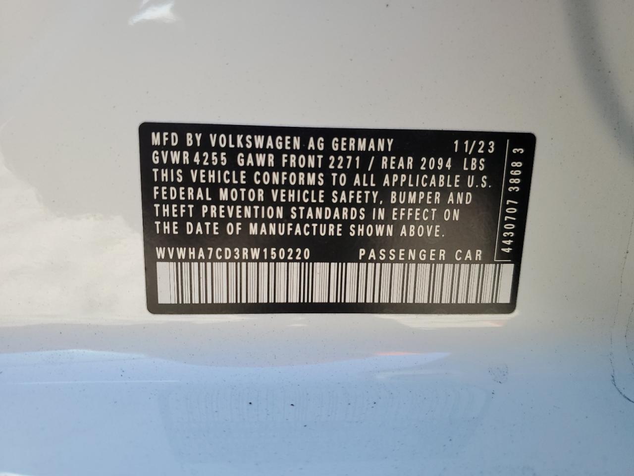 2024 VOLKSWAGEN GTI S VIN:WVWHA7CD3RW150220
