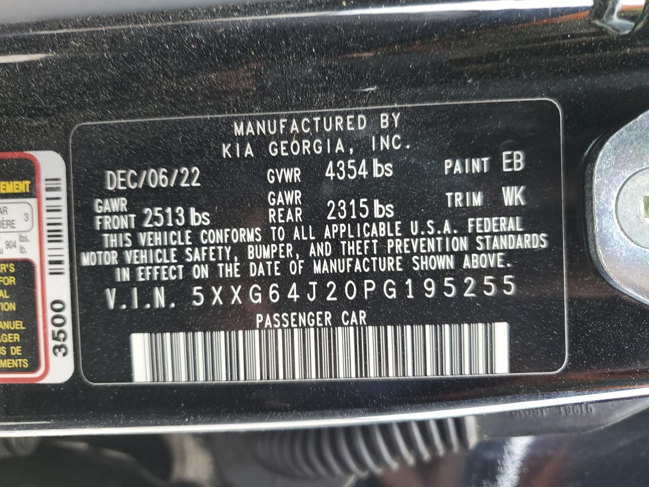 2023 KIA K5 GT LINE VIN:5XXG64J20PG195255