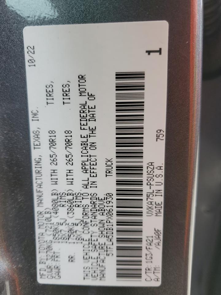 2023 TOYOTA TUNDRA CREWMAX SR VIN:5TFLA5DB1PX061930