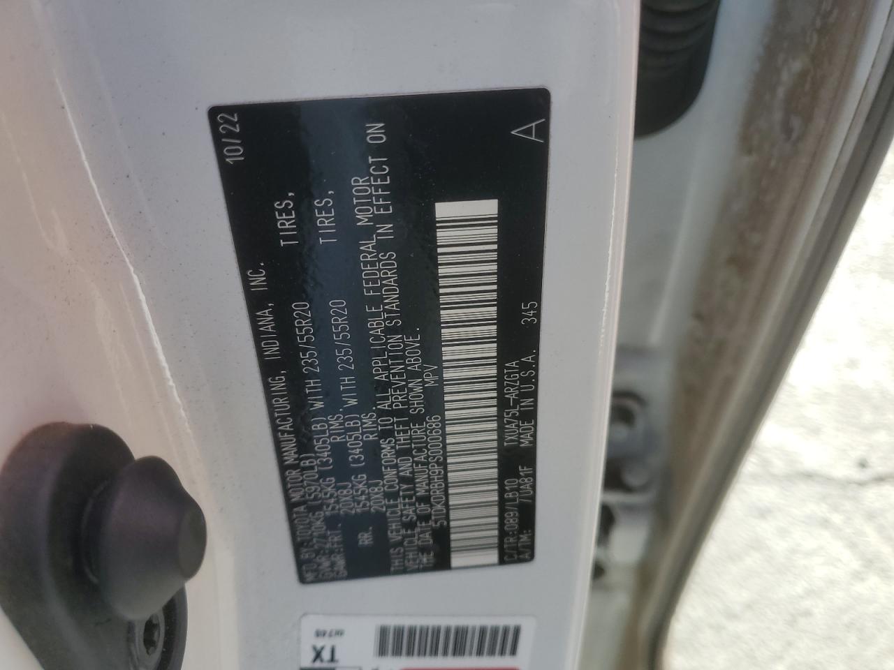 2023 TOYOTA HIGHLANDER L VIN:5TDKDRBH9PS000686