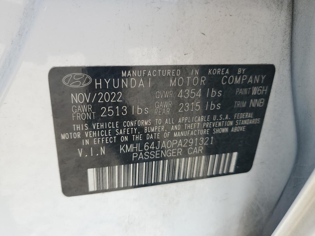 2023 HYUNDAI SONATA SEL VIN:KMHL64JA0PA291321