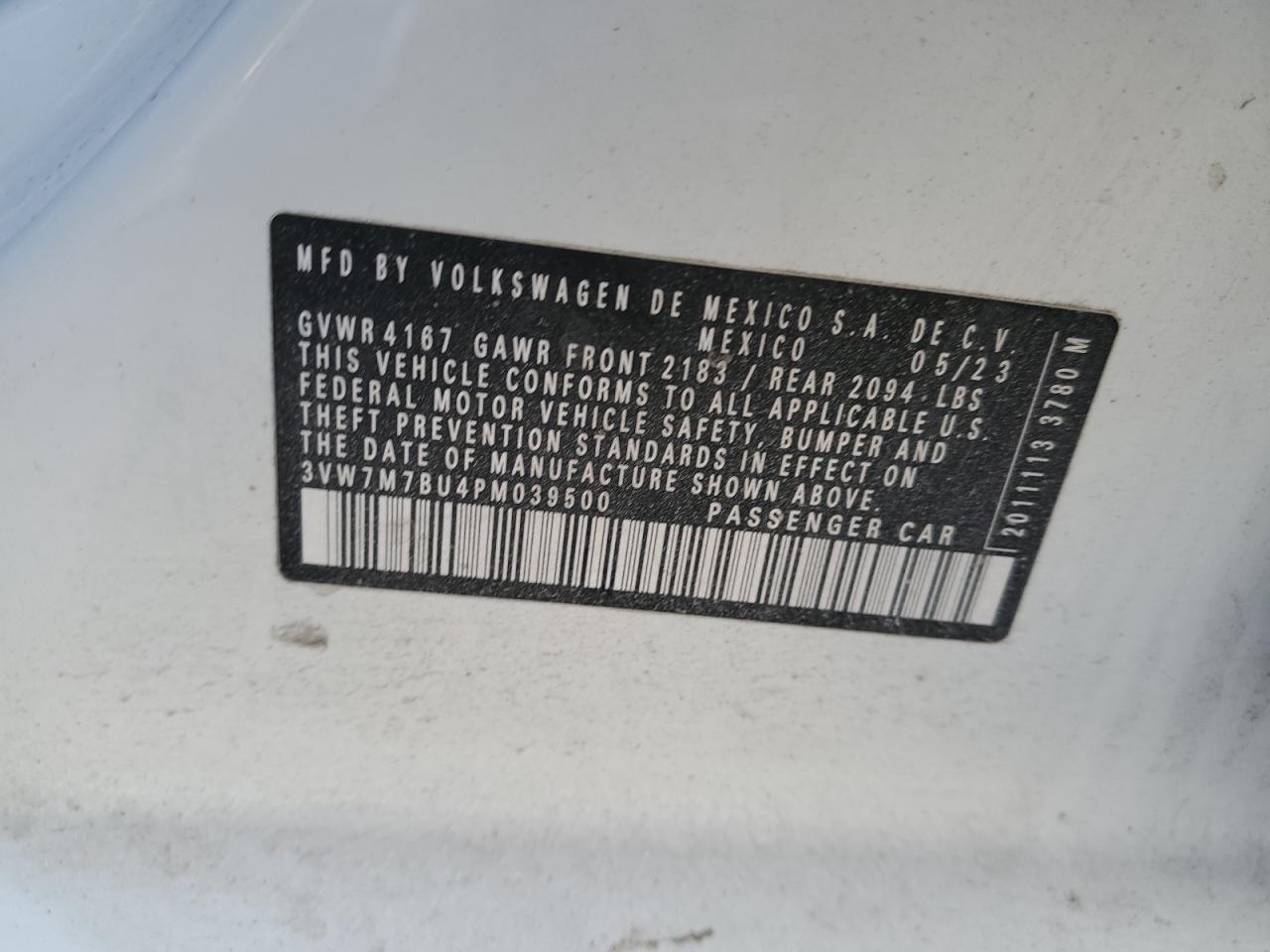 2023 VOLKSWAGEN JETTA SE VIN:3VW7M7BU4PM039500