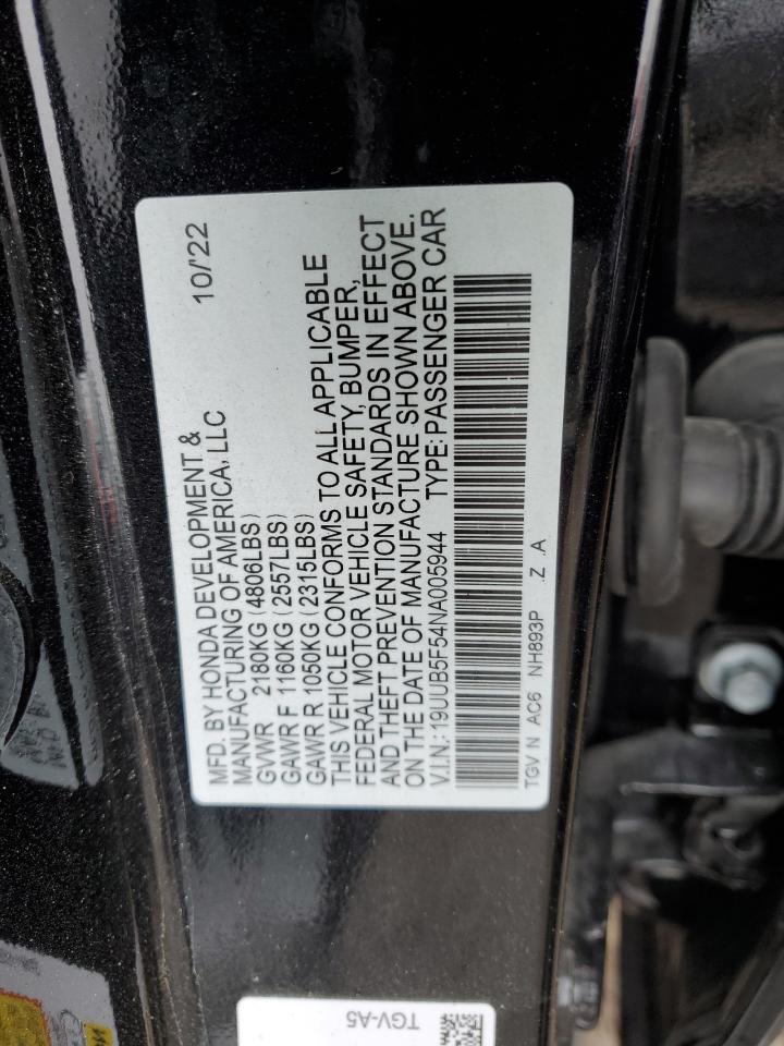 2022 ACURA TLX TECH A VIN:19UUB5F54NA005944