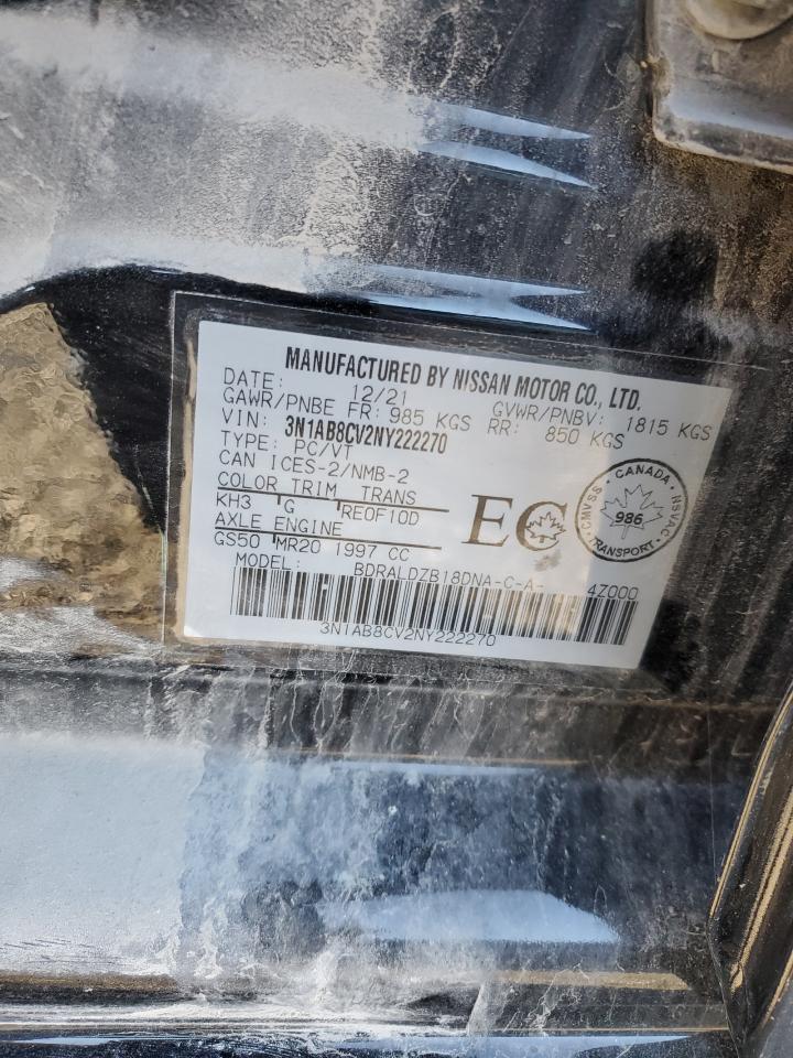 2022 NISSAN SENTRA SV VIN:3N1AB8CV2NY222270