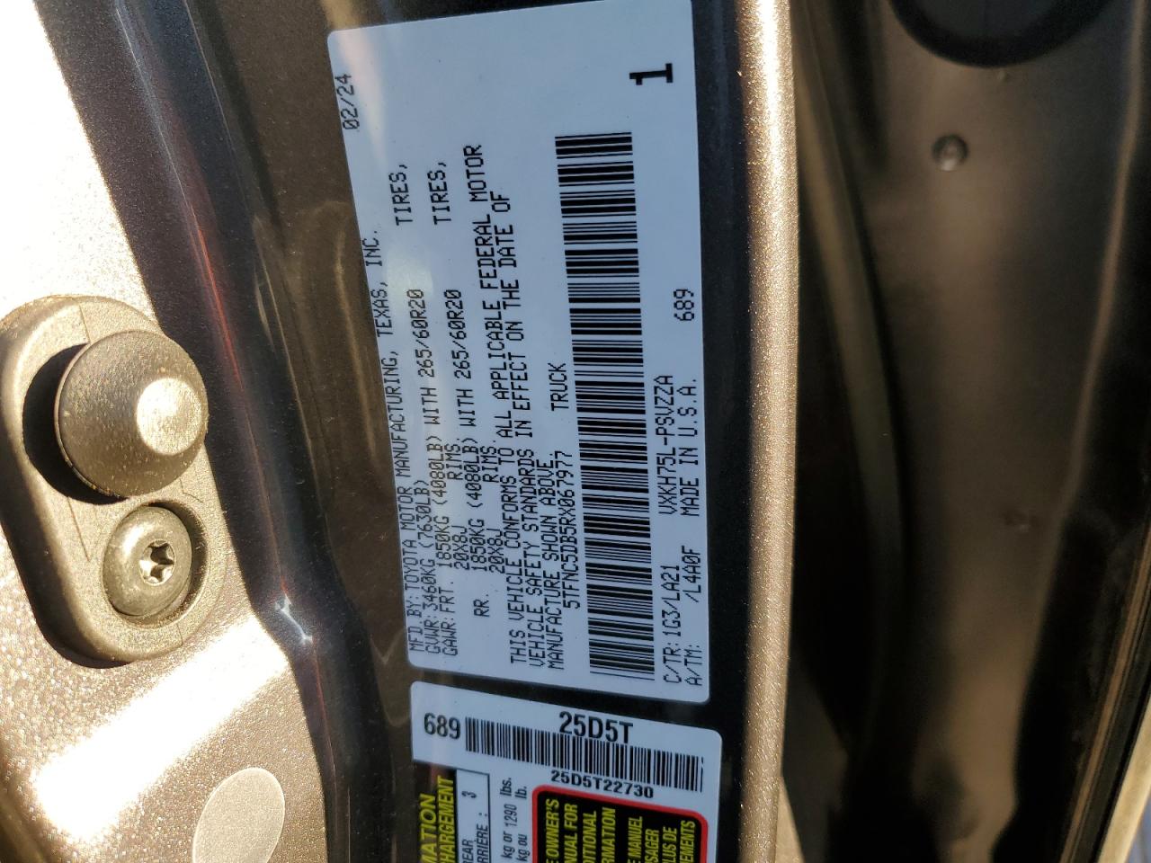 2024 TOYOTA TUNDRA CREWMAX PLATINUM VIN:5TFNC5DB5RX067977