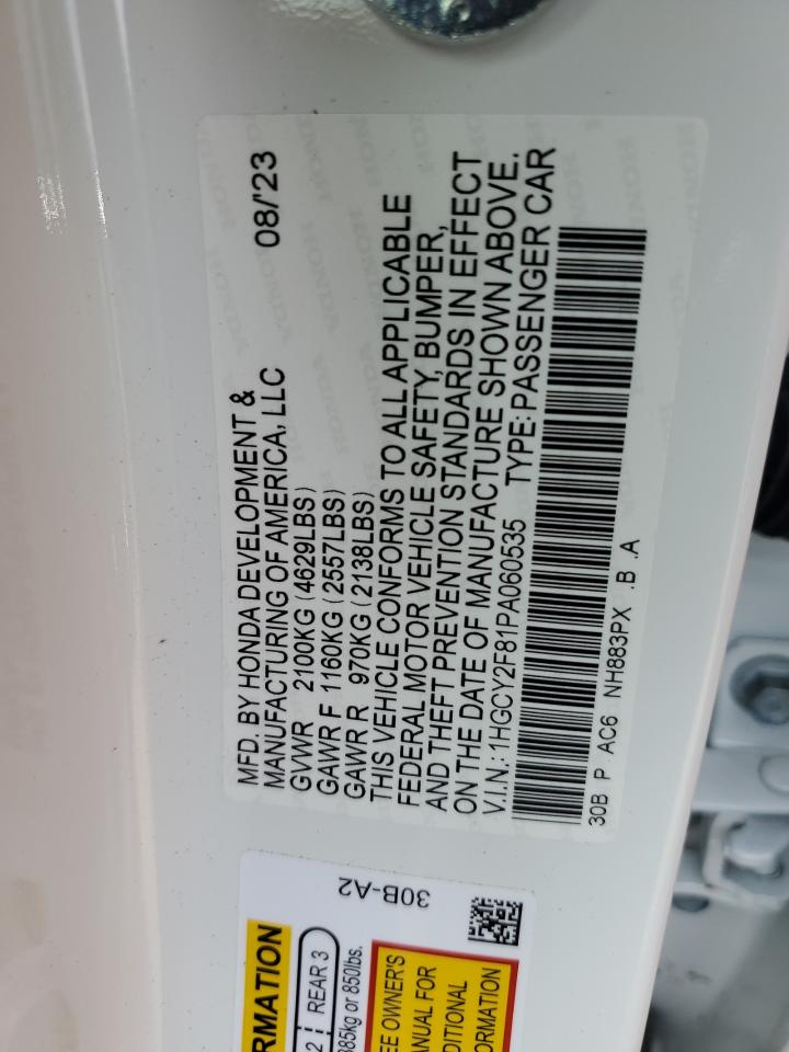 2023 HONDA ACCORD TOURING HYBRID VIN:1HGCY2F81PA060535
