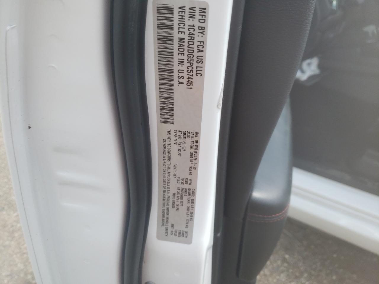 2023 DODGE DURANGO GT VIN:1C4RDJDG5PC574451