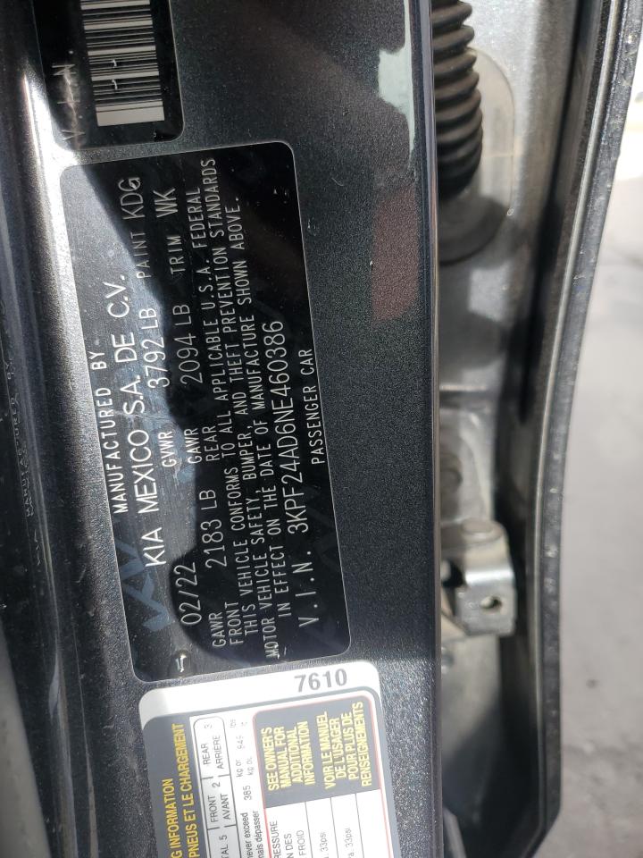 2022 KIA FORTE FE VIN:3KPF24AD6NE460386