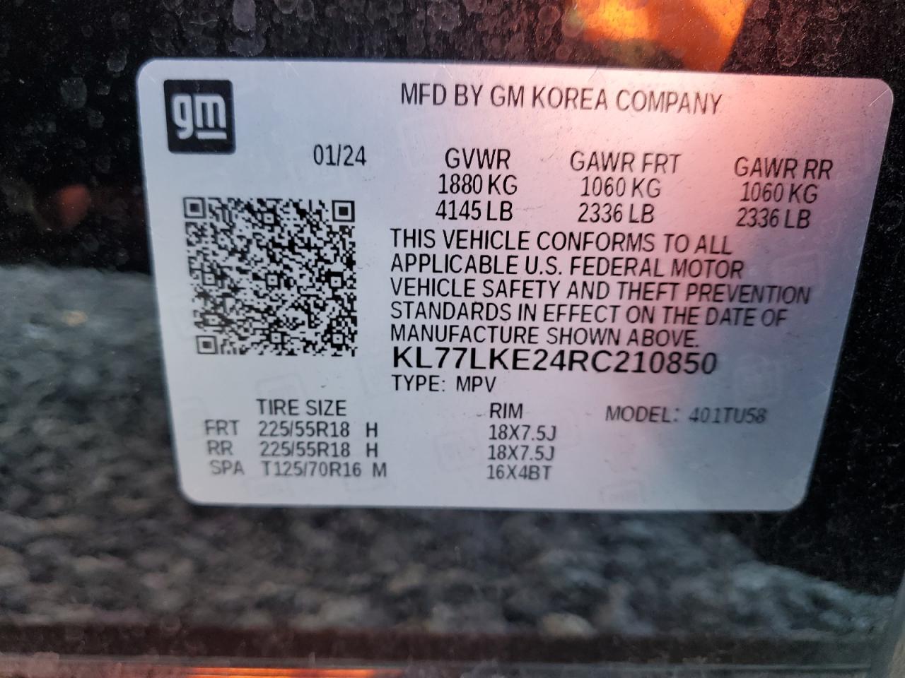 2024 CHEVROLET TRAX ACTIV VIN:KL77LKE24RC210850