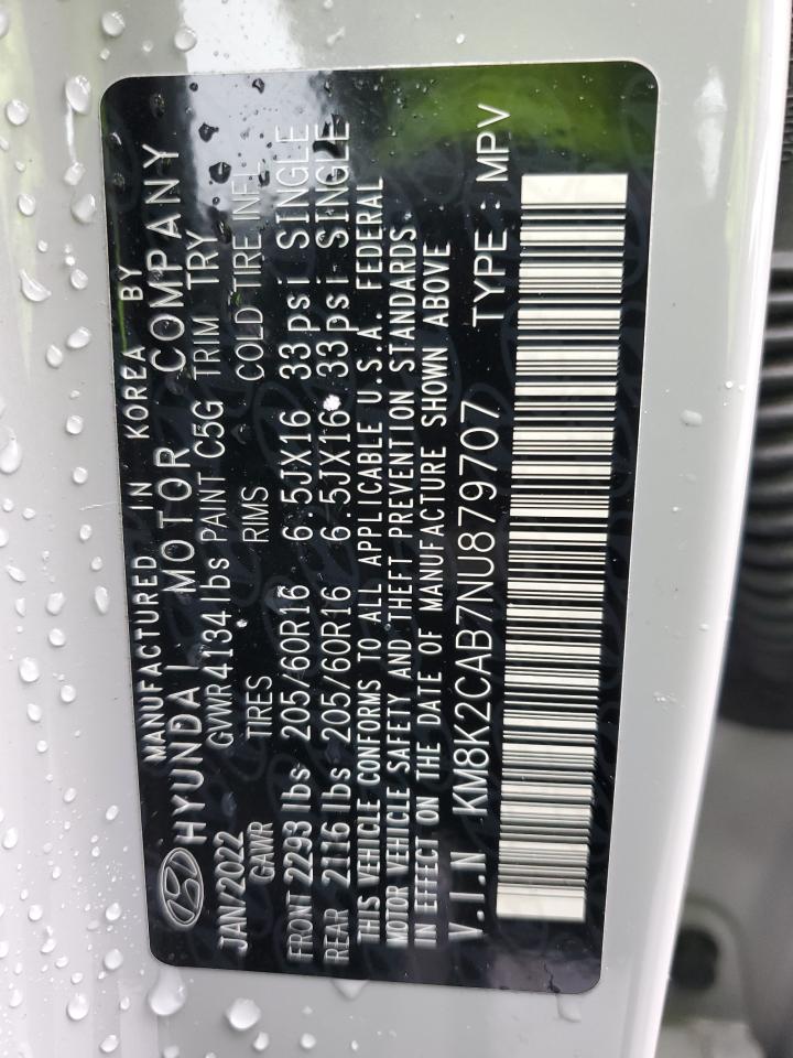 2022 HYUNDAI KONA SEL VIN:KM8K2CAB7NU879707