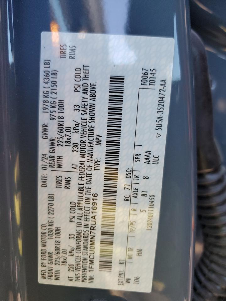 2024 FORD ESCAPE ST LINE VIN:1FMCU0MN7RUA16916
