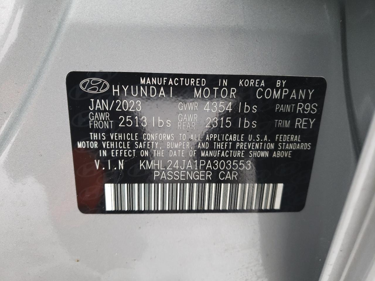 2023 HYUNDAI SONATA SE VIN:KMHL24JA1PA303553